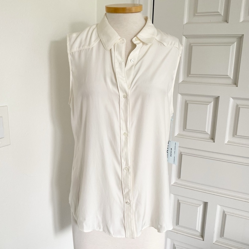 NWT Frame 100% Silk Western Cowgirl Button Down Off-White Top Blouse Sz Large